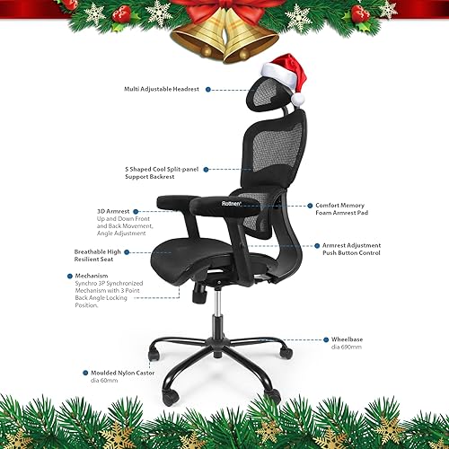 Miniatura 4 de Rottnen ErgoRo - Silla ergonómica de oficina con reposabrazos ajustable 3D y almohadillas de espuma viscoelástica soporte lumbar 3D silla de oficina