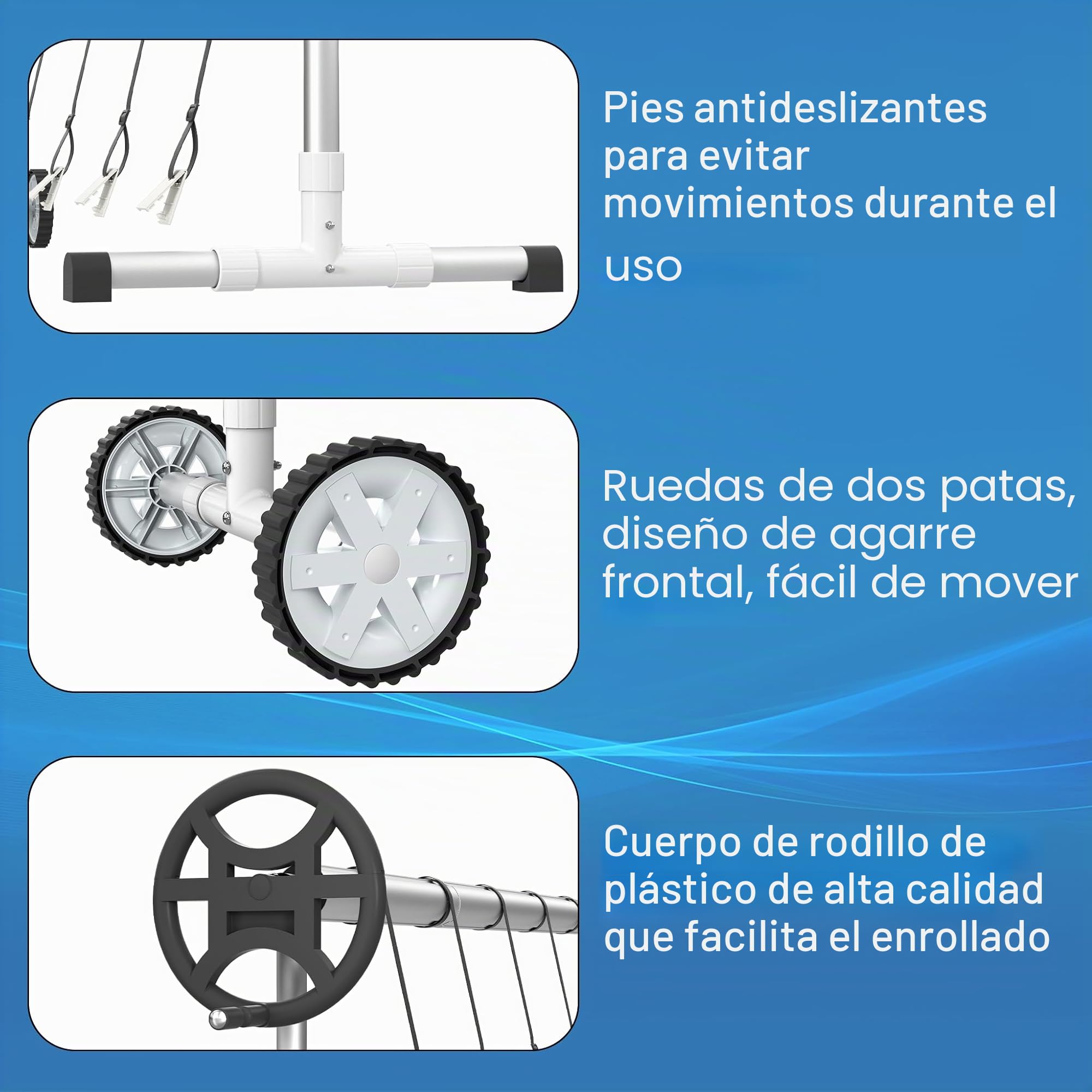 Aufun Sistema de enrollado de piscina Premium 3-5,70 m con 2 neumáticos, enrollador para película solar, dispositivo de enrollado para lona de piscina y cubierta, incluye cintas, material resistente a