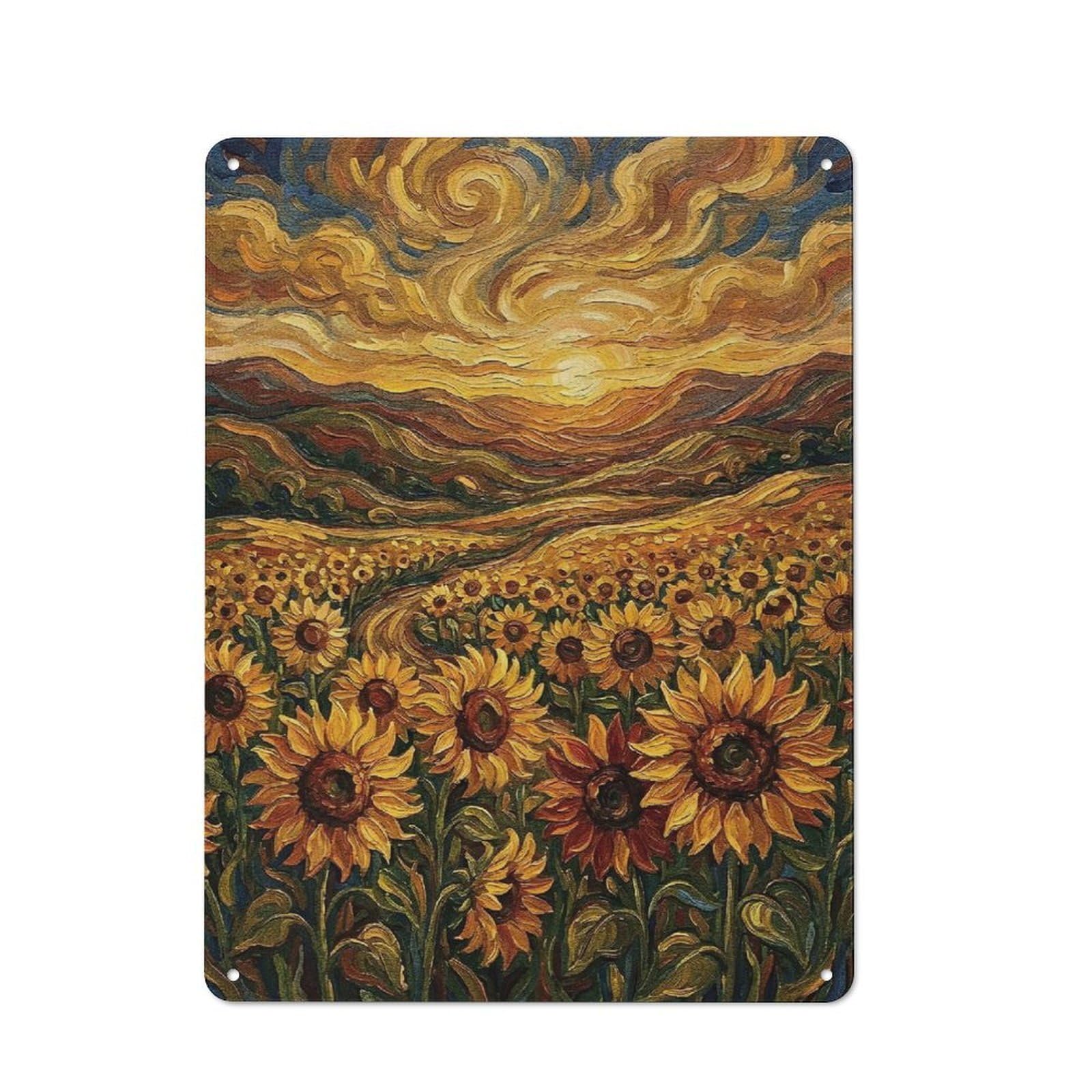 Junmoney Style Smart Sunflower Field At Sunset Painting Office Metal Sign 40X30cm, Creative Space Decor For Home Office, Reading Corner Or Bedroom