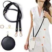 Clip and Go Phone Strap Crossbody with RFID Leather Wallet, Trendy Hands-Free Crossbody Cell Phone Lanyard Chain with Coin Purse for Women, Neck Chain for iPhone and Smartphone, Black