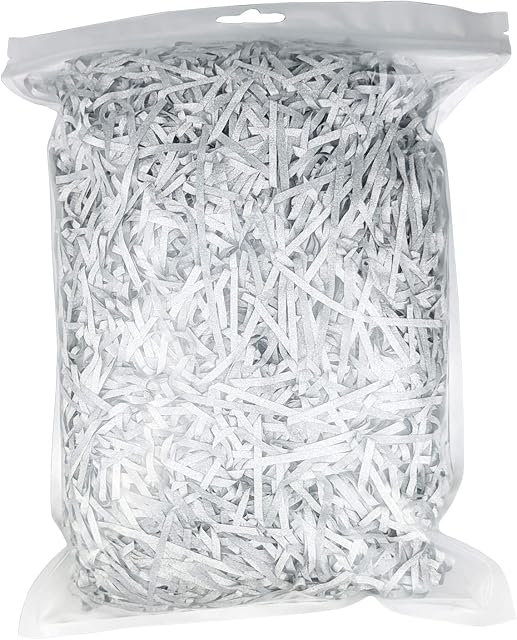 Glitter Raffia Paper Shreds & Strands Shredded Crinkle Confetti for DIY Gift Wrapping & Basket Filling (Silver)