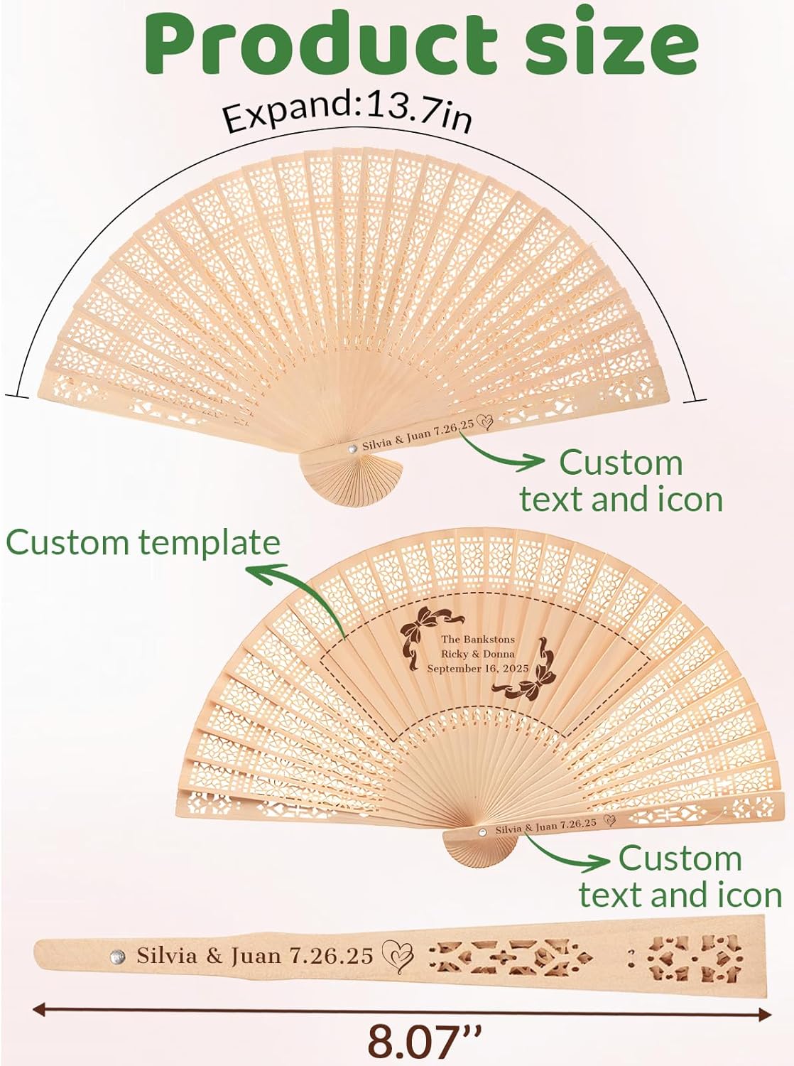 HJX Personalized Wooden Folding Fans for Wedding Custom Engraved Hand Fans Bulk Personalized Birthday Party Favors for Guests (150)