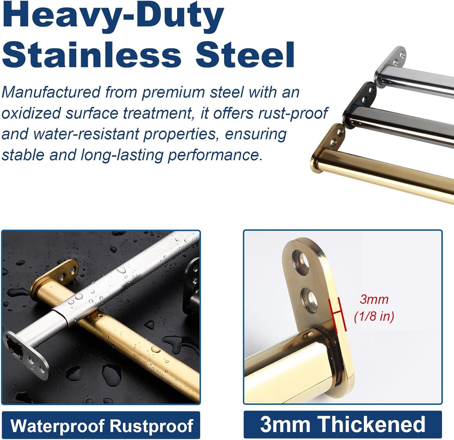 Set of 2 Adjustable Heavy Duty Steel Closet Rods, Waterproof Hanging Bar for Clothes & Curtains, Extendable Wardrobe Pole (Black, 60-85 cm/23.5-33.5 in)