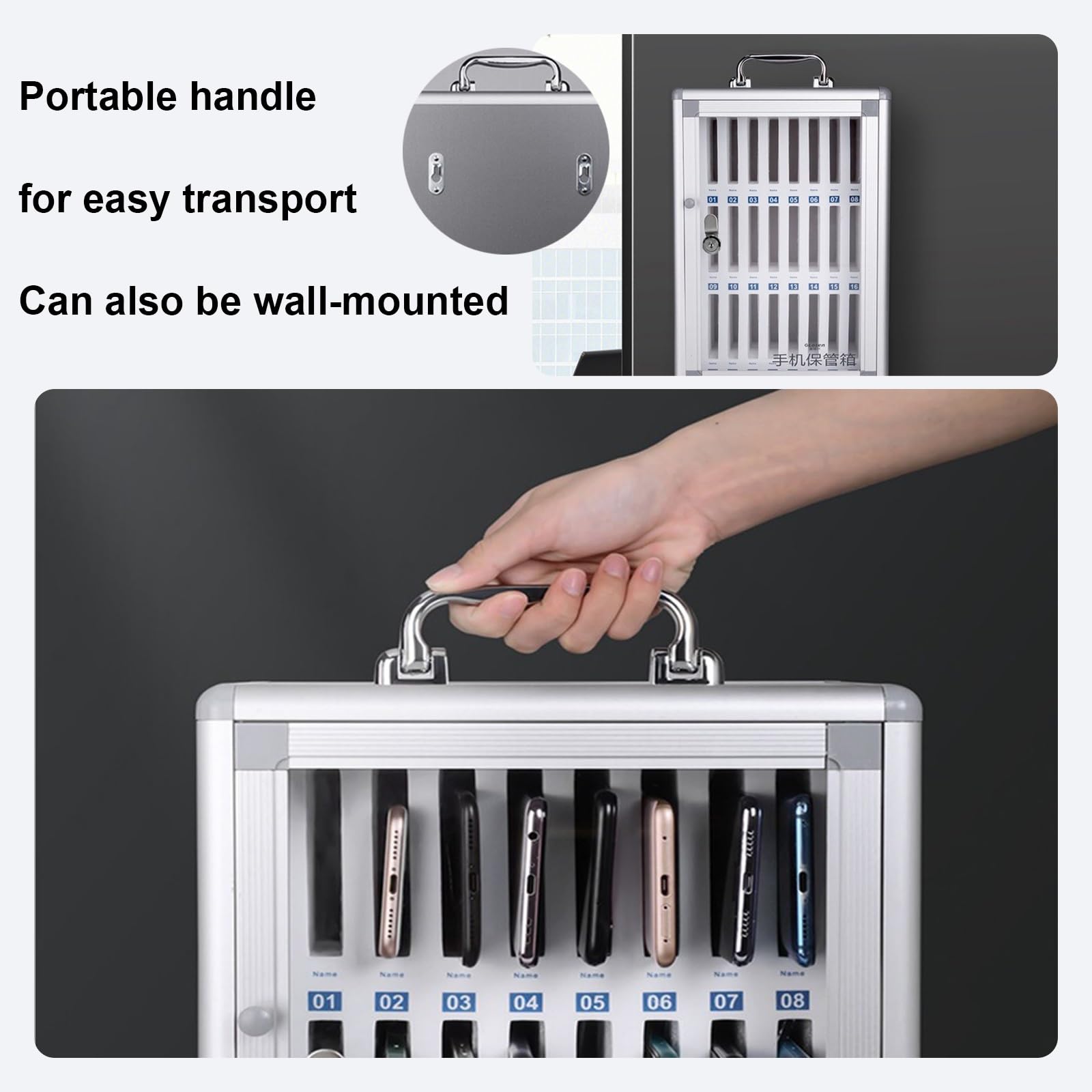 Supporto da parete per telefono, con 12 scomparti, in alluminio, per casa, scuola e ufficio, design elegante e salvaspazio