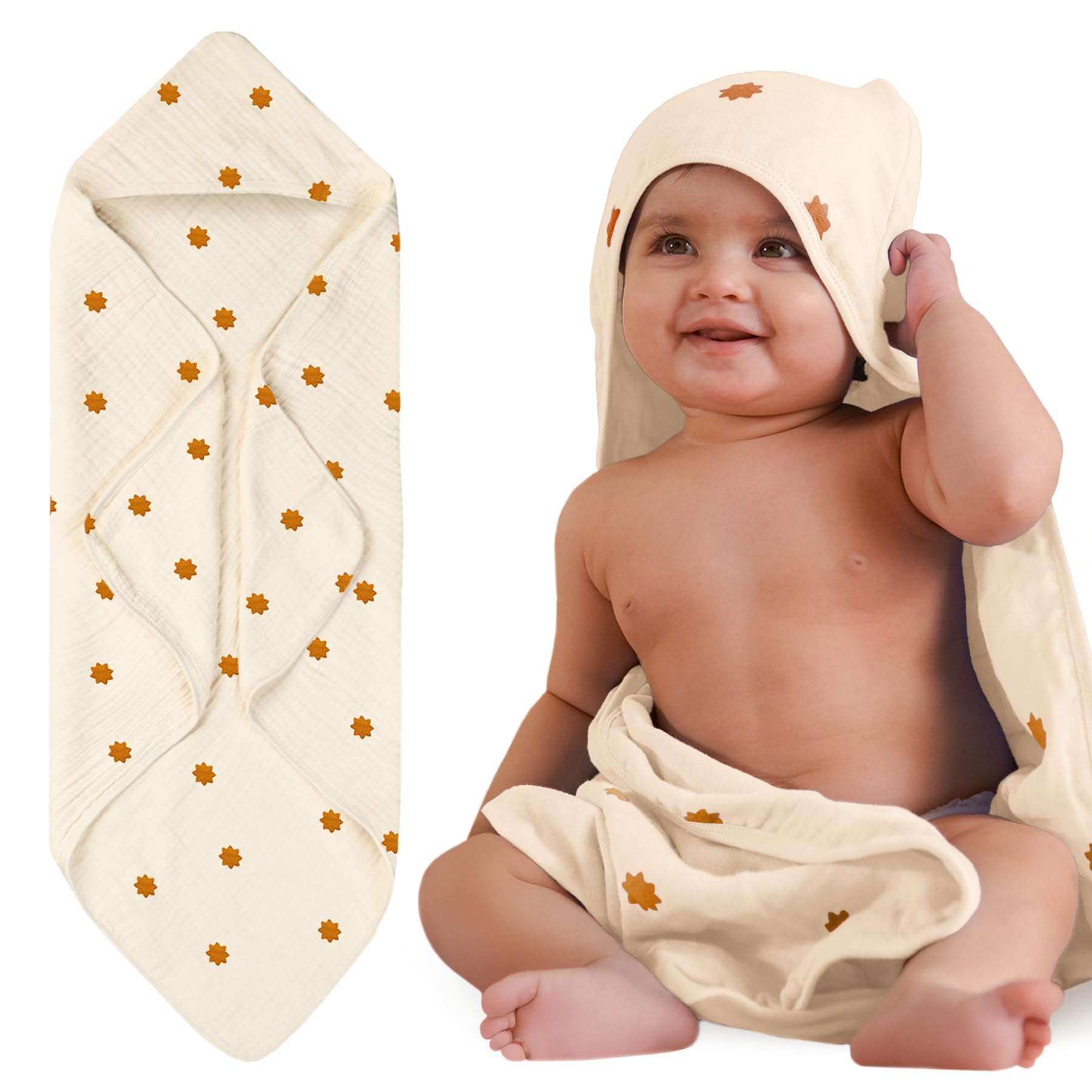 NINTARABABY Hands-Free Hooded Towel - 100% Organic Premium Muslin Cotton, 30" x 30", Ultra-Absorbent, Soft, Breathable, Hypoallergenic, Multipurpose,
