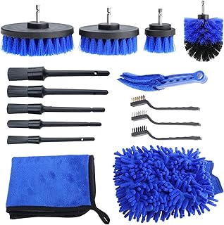 15 PCS Car Detailing Brush Set Auto Drill Brush Kit Car Wash Supplies, Including Wheel Brush, Rim Brush, Detailing Brushes, Car Drill Brushes, Wash Mitt, Wash Towels