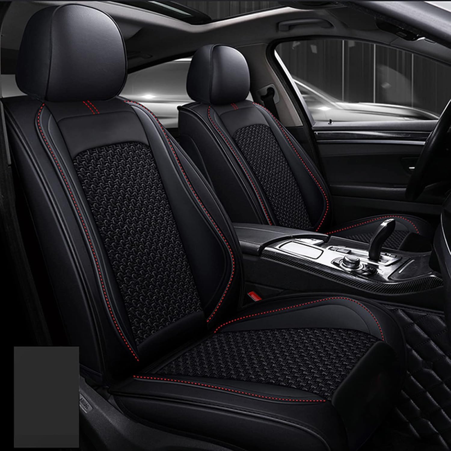 Car Seat for 5-seat Car Cover Fully Surrounded by Four Seasons Universal Ice Silk Cushion Fashion Sports Special Leather Seat Cover,Black (Black)