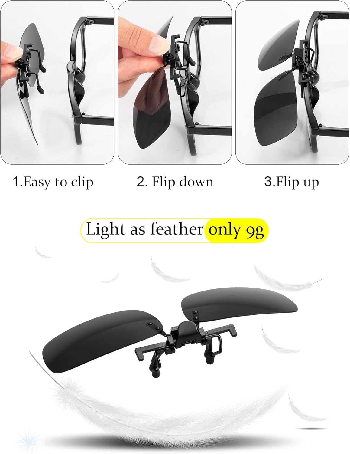 Frienda 6 Pieces Clip-on Plastic Sunglasses Lenses Flip Up Rectangle Sunglasses Glasses Lens with 6 Pieces Transparent Box - Image 4