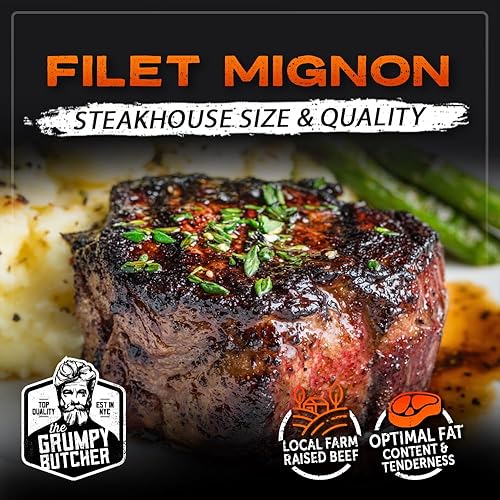 Miniatura 2 de Grumpy Butcher - Filetes de filete grande Mignon, paquete de 6 (8 onzas cada uno) – Filete de lomo de ternera tamaño Prime Steakhouse – Para entrega