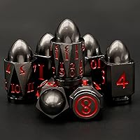 Vista 8 de ZHOORQI D6 - Juego de dados de bala, dados de metal DND, dados de pistola D6, regalos para D y D, juegos de rol (7 números rojos)