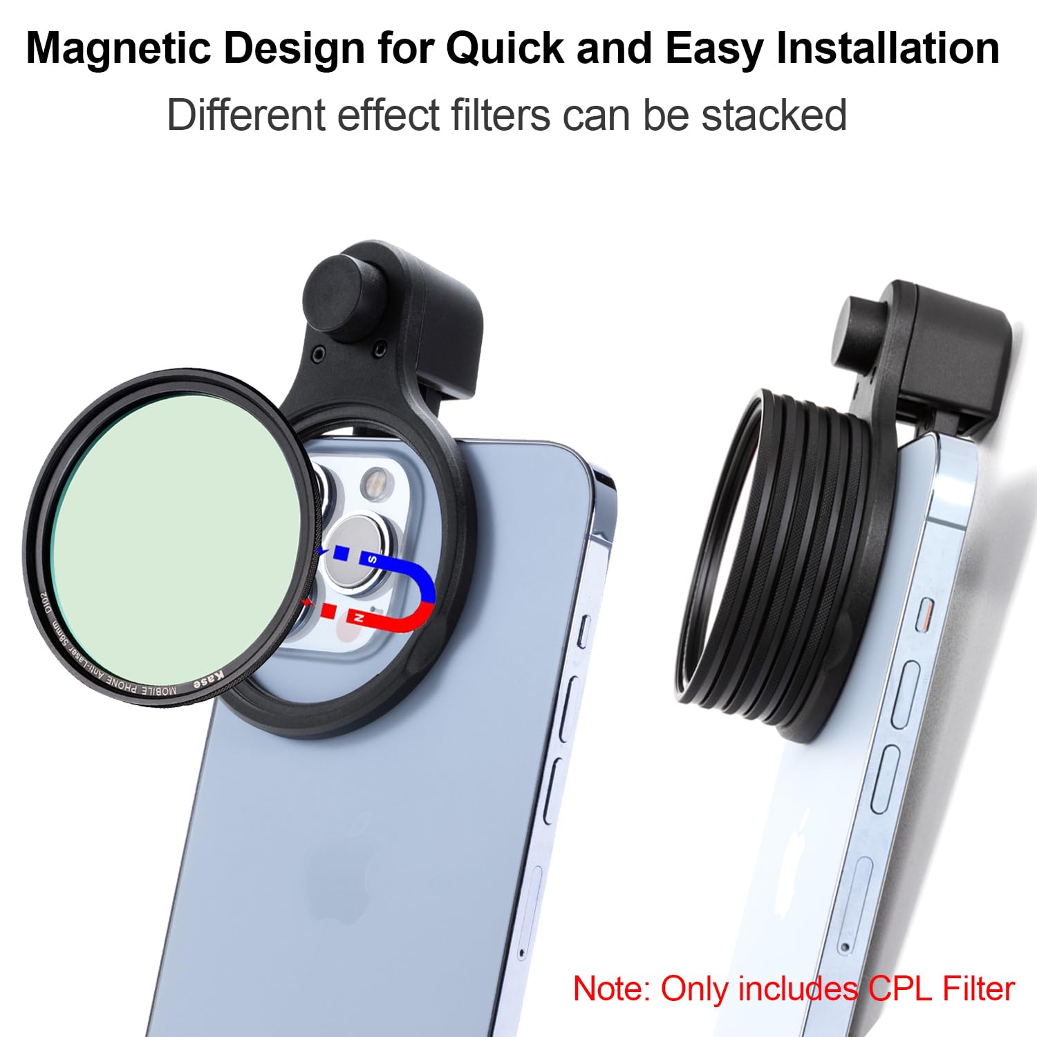Kase CPL Filter zum Anklippen, 58 mm magnetisches Handy-Kameraobjektiv, kreisförmiger Polarisationsfilter, kompatibel mit iPhone 16, 15, 14 Pro Max, 13, 12, 11, Samsung Xiaomi | Zirkular-Polarisationsfilter, kompatibel mit iPhone 17, 16, 15, 14, 13, 12, 1