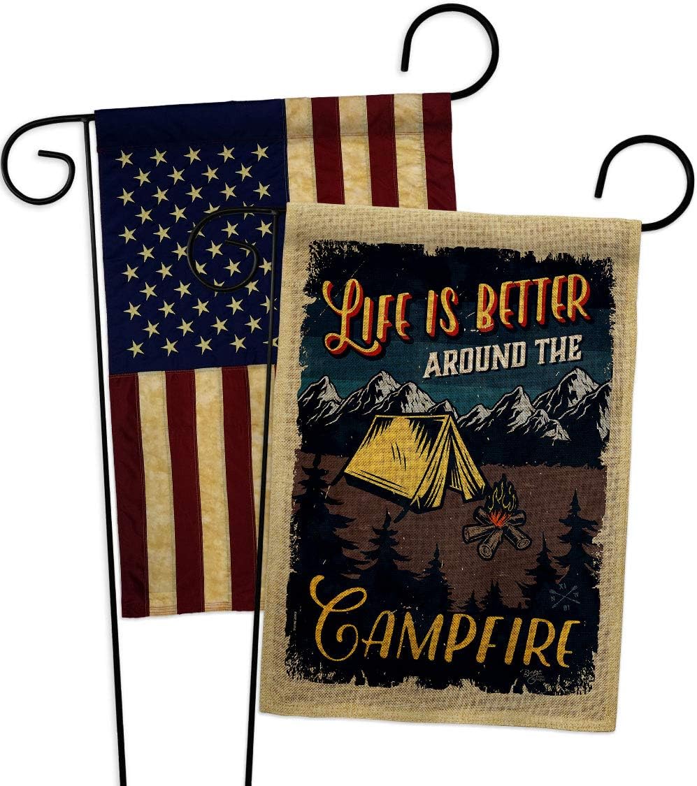 Better Campfire Burlap Garden Flag - Pack Outdoor Camping Rustic Camper RV Trailer Adventure Camp Site USA Vintage Applique - House Decoration Banner Small Yard Gift Double-Sided Made In 13 X 18.5