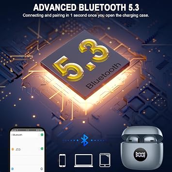 Jxrev 2 Pack Dark Grey and White Wireless Earbuds, Wireless Earbuds, Bluetooth Ear Buds LED Power Display Headphones Bass Stereo, Bluetooth Earbuds in-Ear Noise Cancelling Mic, 40H Playback Case