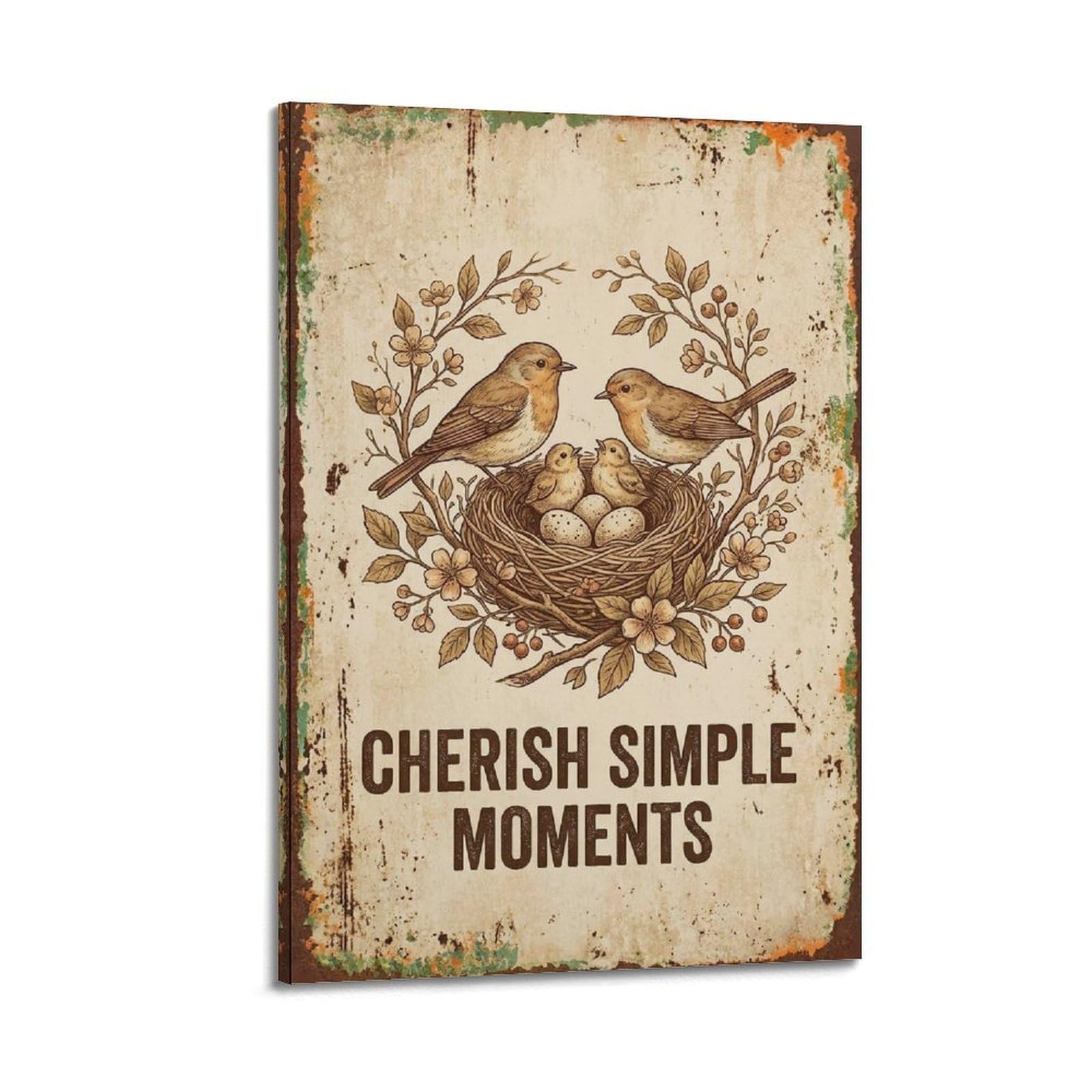 OKAHYS Simple Moments Quote Botanical Classic Poster Cherish Modern Decorative Canvas Prints - Ideal Wall Art for Family, Man Cave, Game Room, Boys & Girls Bedroom 24x36inch