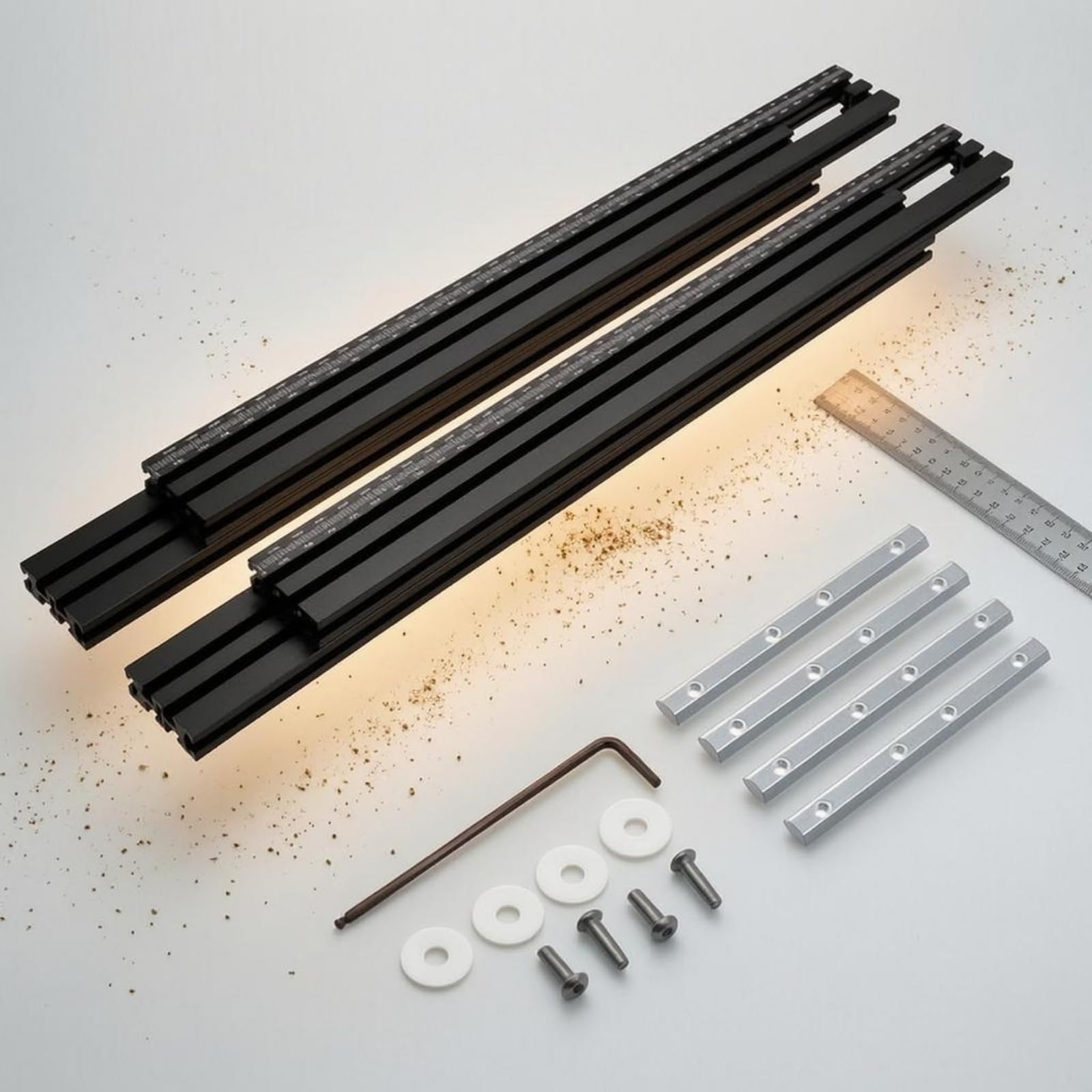 Measurement Markings Routing Guide Rails Metal Cutting Guide Rails Mounting Hardware Tool Accessory Black for Woodworkers, Workshop, Black 600MM-image-40