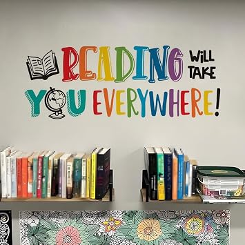 Reading Will Take You Everywhere Inspirational Quote Wall Decal Sticker, Motivational Phrase Nursery Decoration Classroom Bedroom Playroom Kids Wall Art