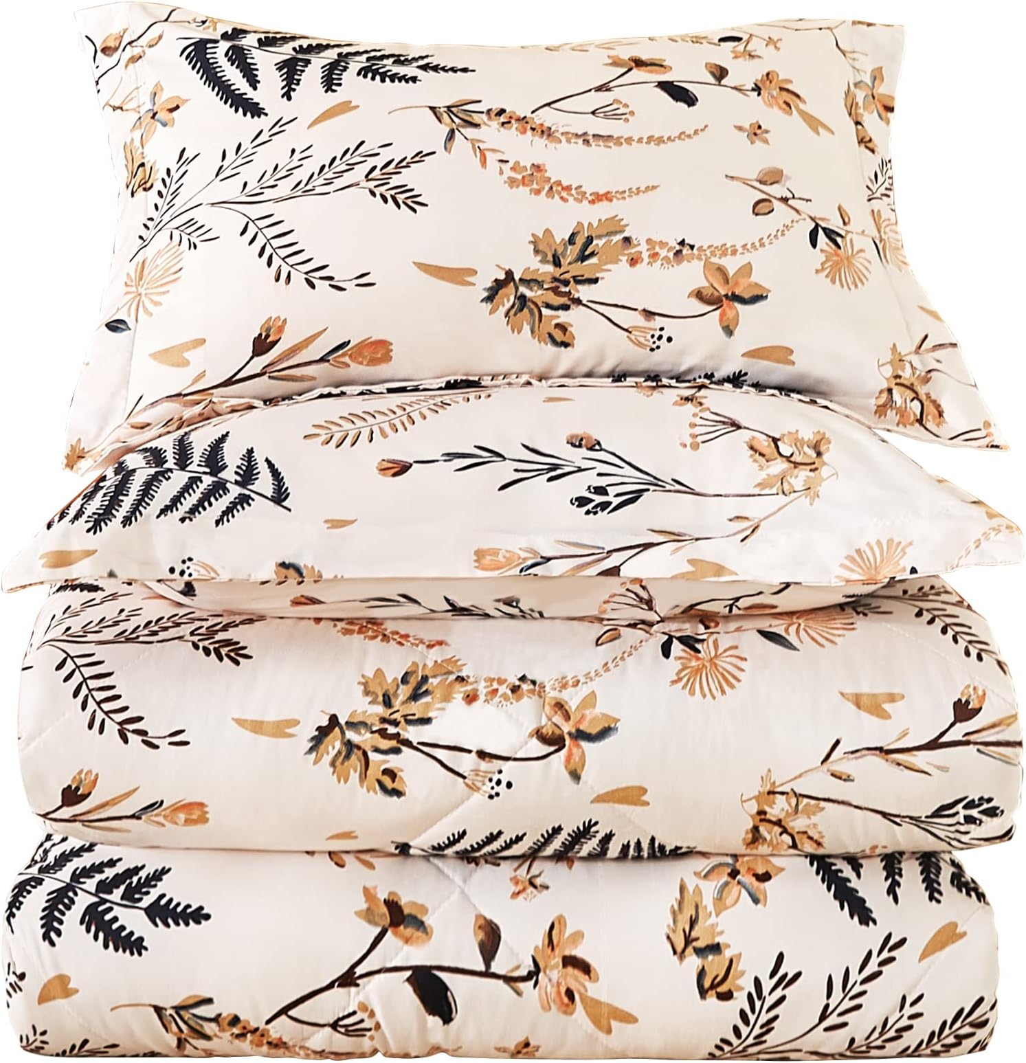 JSDBoho Floral Comforter Set Queen Size, 3 Piece Blush Printed Microfiber Down Alternative Comforter with Pillow Shams All Season Lightweight Machine Washable