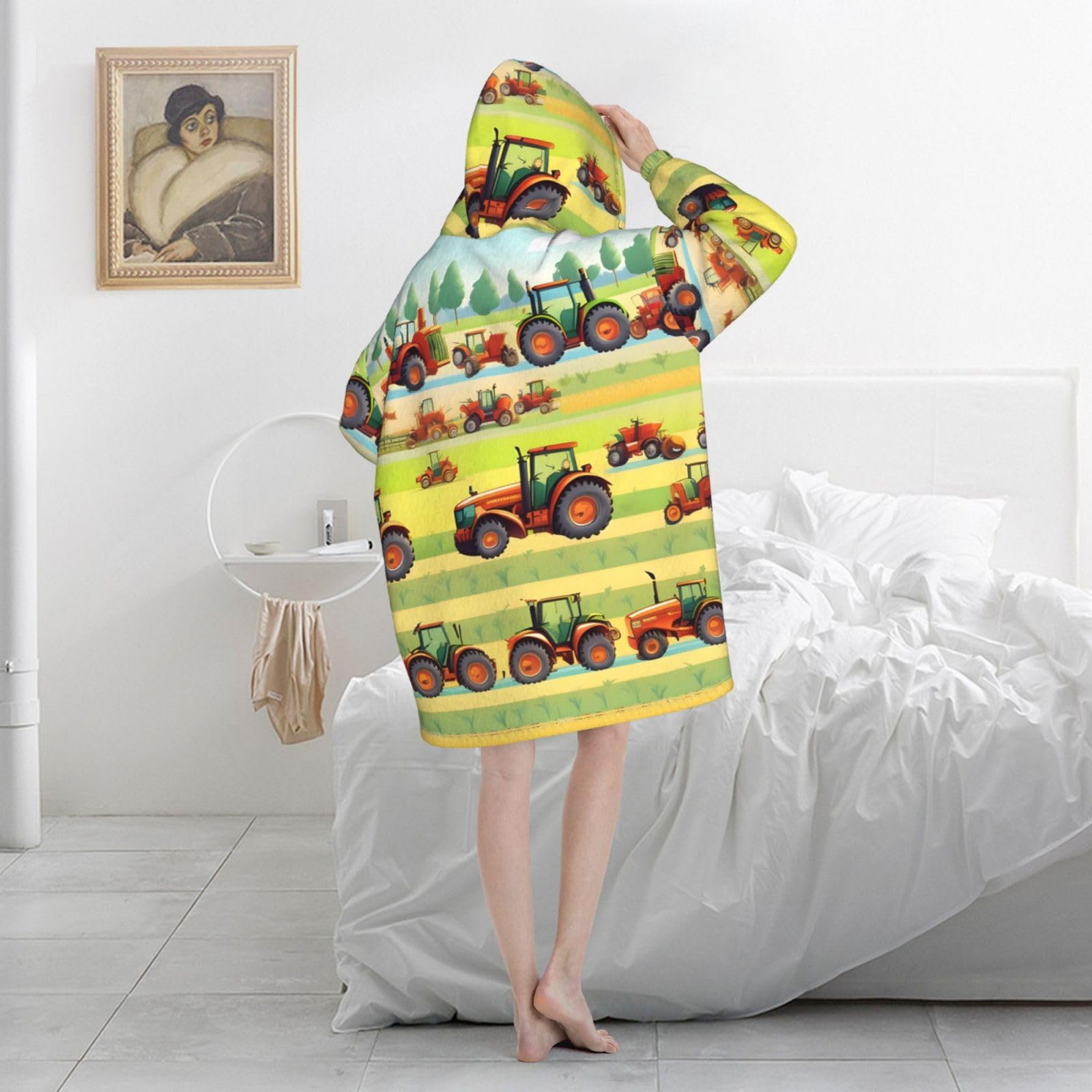 Traktor Farming tragbare Decke Hoodie für Erwachsene, Geschenke für Damen und Herren, Hoodie-Decke mit Tasche