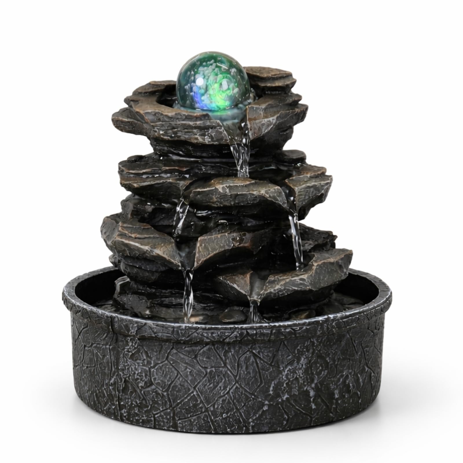 Zen'Light - Fontaine d’Intérieur Little Rock - Cascade Nature Effet Pierre avec Lumière LED Coloré - Décor de Table Zen Idéal Méditation et Détente - Objet Feng Shui Bonheur - H 23cm
