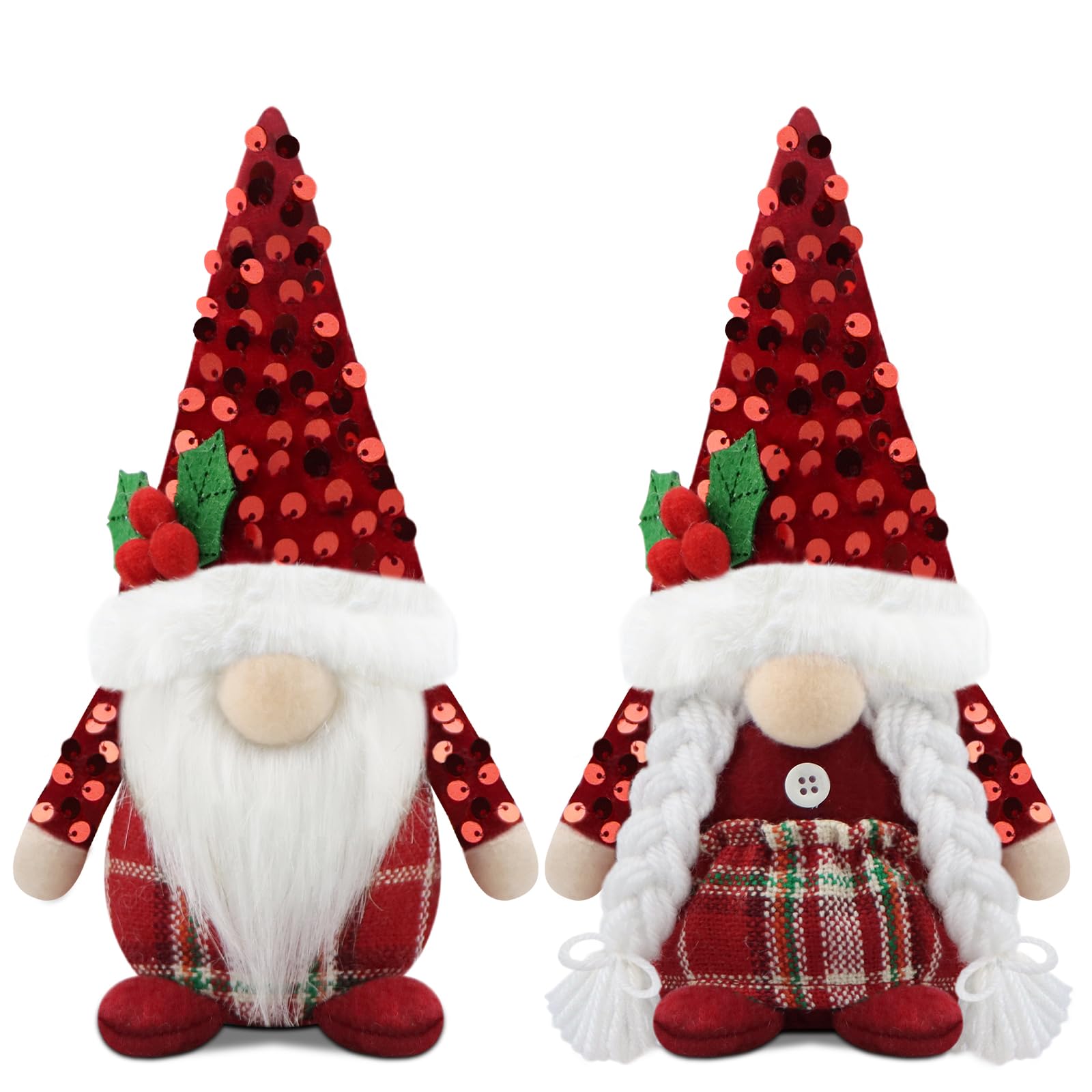 Godeufe Set of 2 Christmas Gonk Gnome Xmas Winter Decorations Reindeer Handmade Elf Dwarf Figurines for Home Kitchen Farmhouse Holiday Festival Party Scandinavian Tomte