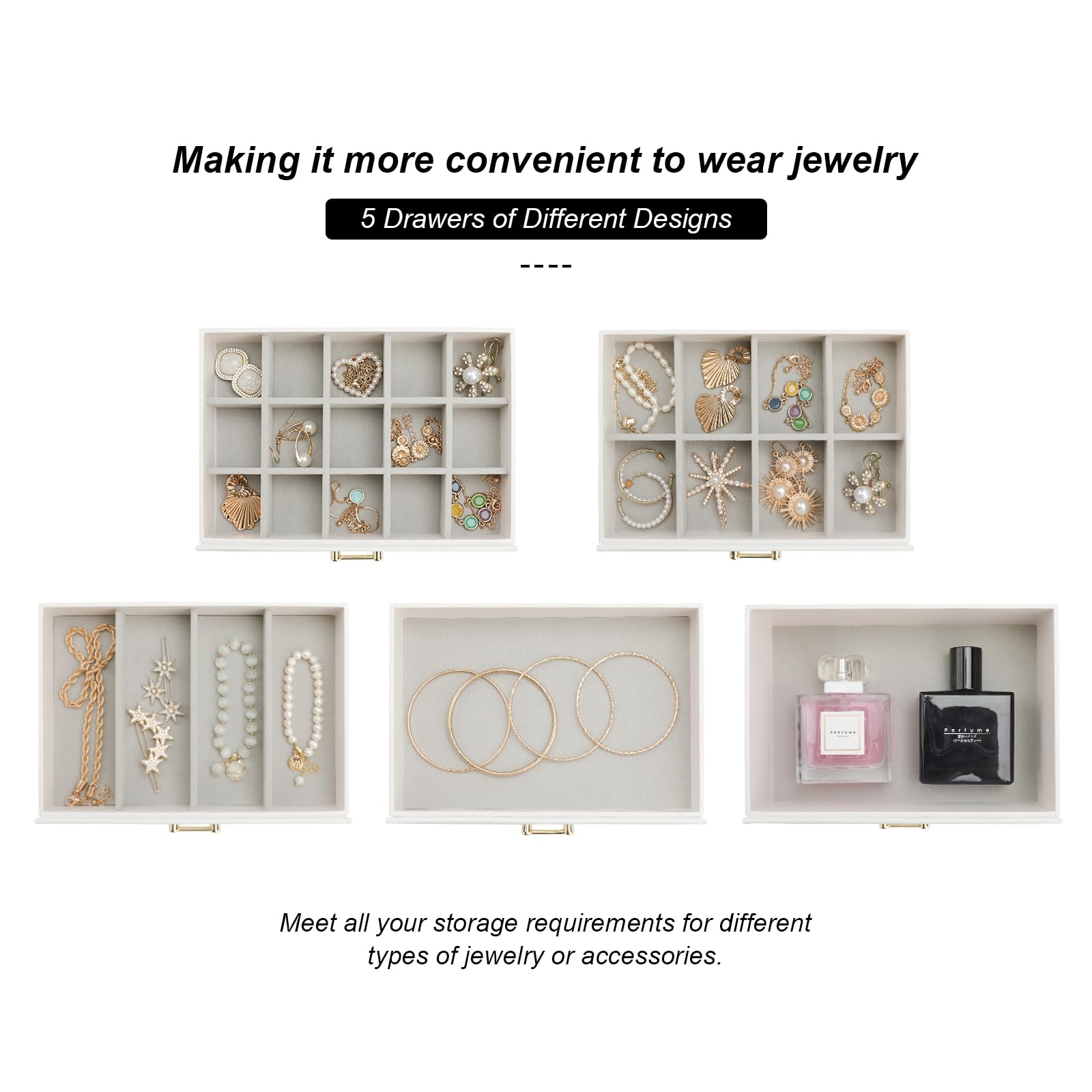 V-LAFUY Large Jewelry Box, Jewelry Boxes for Women Jewelry Organizers and Storage, Large Jewelry Organizer for Rings Earrings Necklaces Glasses Bracelets Watches, White