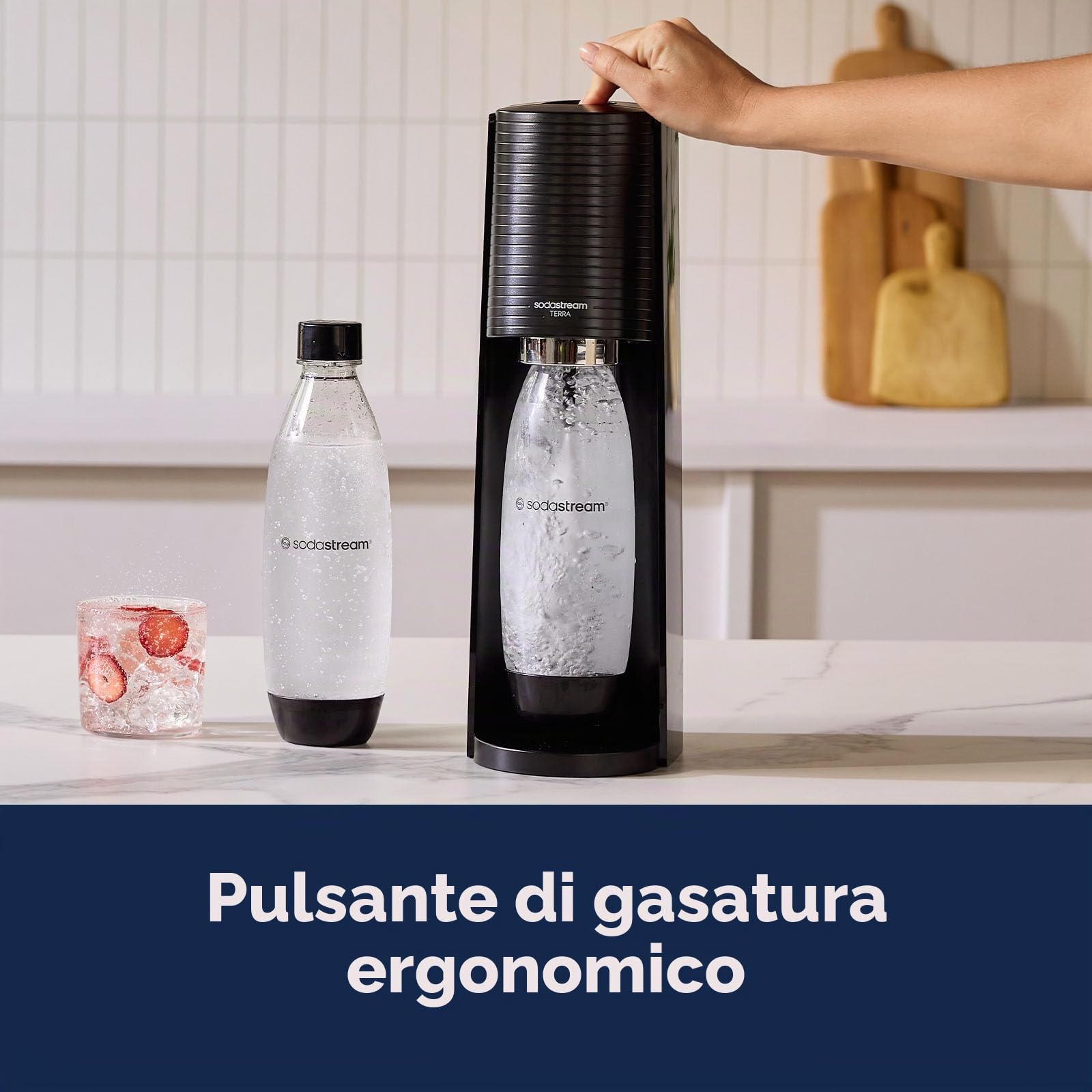 SodaStream Terra - Macchina per acqua frizzante, con CO2 e bottiglia lavabile in lavastoviglie, colore: Nero