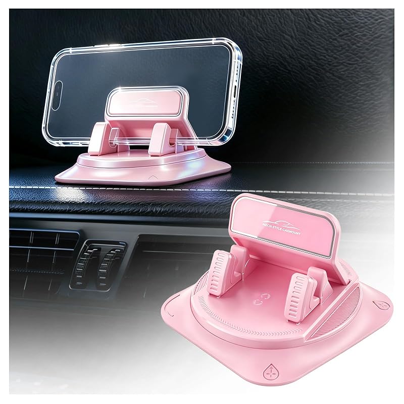 Suporte para Celular no Painel VKQTS com Rotação 360°, Uso Horizontal e Vertical, Base Rosa, 1 unidade