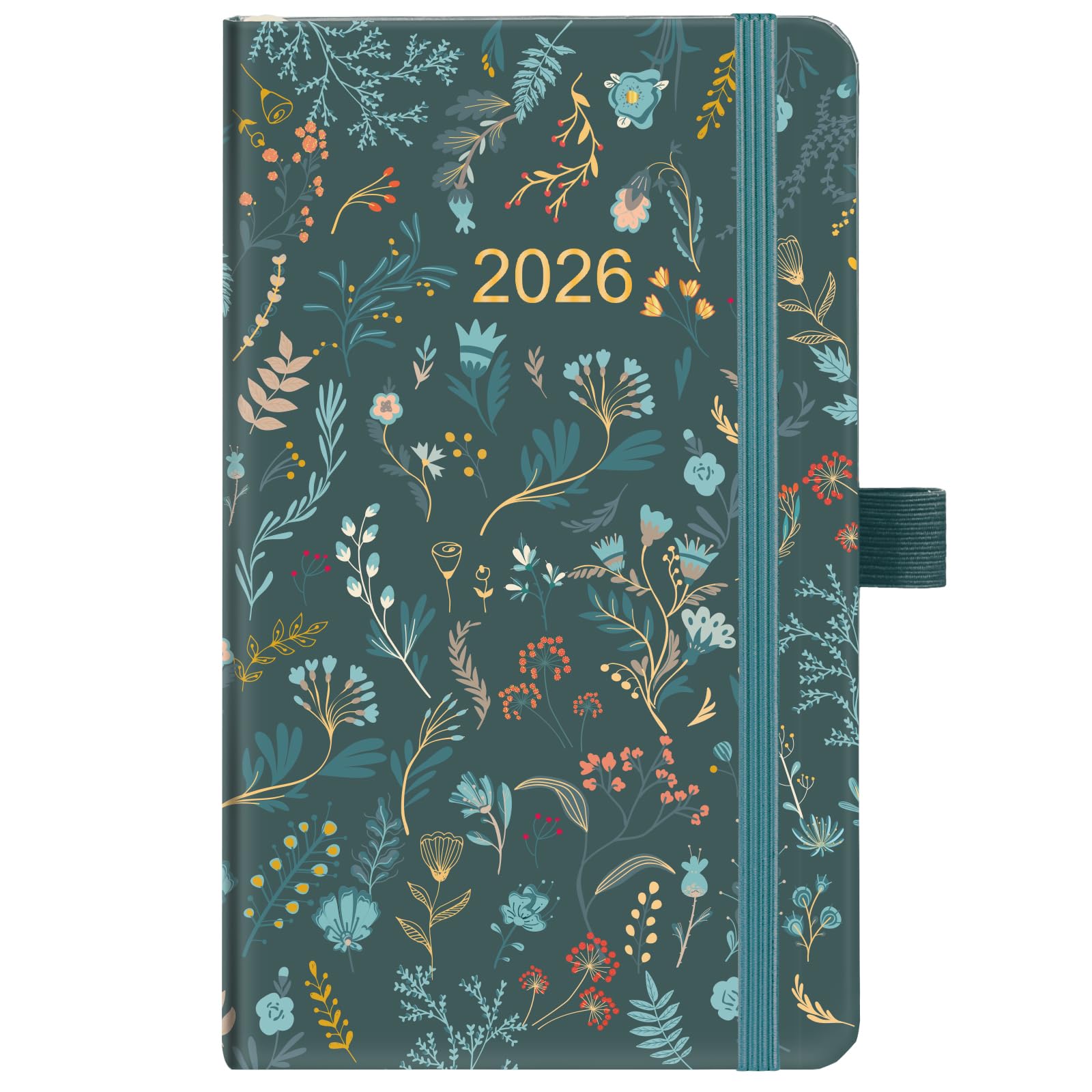 Pocket Diary 2026 - A6 Diary 2026 Week to View with Pen Loop, Back Pocket, Jan.2026 - Dec.2026, Green Leaves,16×10×1.5 cm