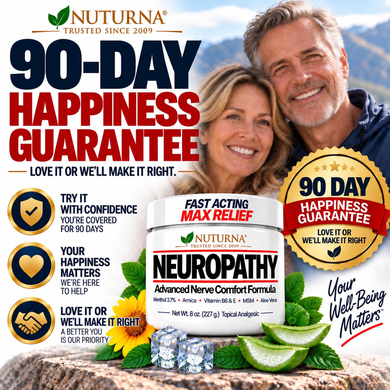 Neuropathy Nerve Cream - Fast-Acting Maximum Strength 3.7% Menthol for Feet, Hands, Legs & Toes - Cooling Nerve Comfort - Non-Greasy with Arnica, MSM & Aloe Vera - Made in USA - XL 8 oz Value Size — Amazon image 9