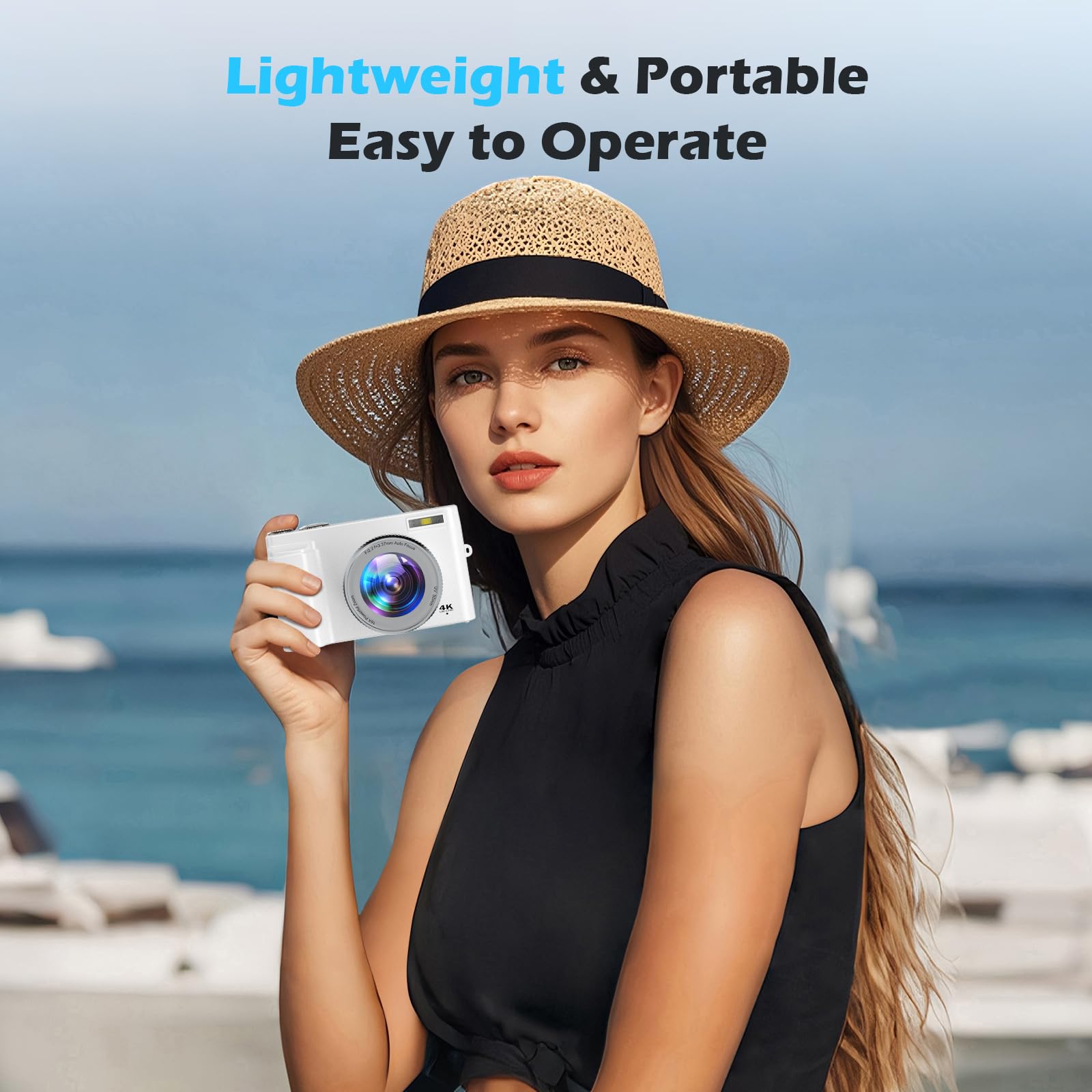 Cámara digital 4K de 48 MP, autofocus, compacta con tarjeta de 32 GB, pantalla abatible de 3 pulgadas y 180°, zoom digital de 16 x con 2 pilas para principiantes (blanco) | Autofocus, 3 pulgadas, 180°, cámara compacta con zoom digital 16X, cámara compacta