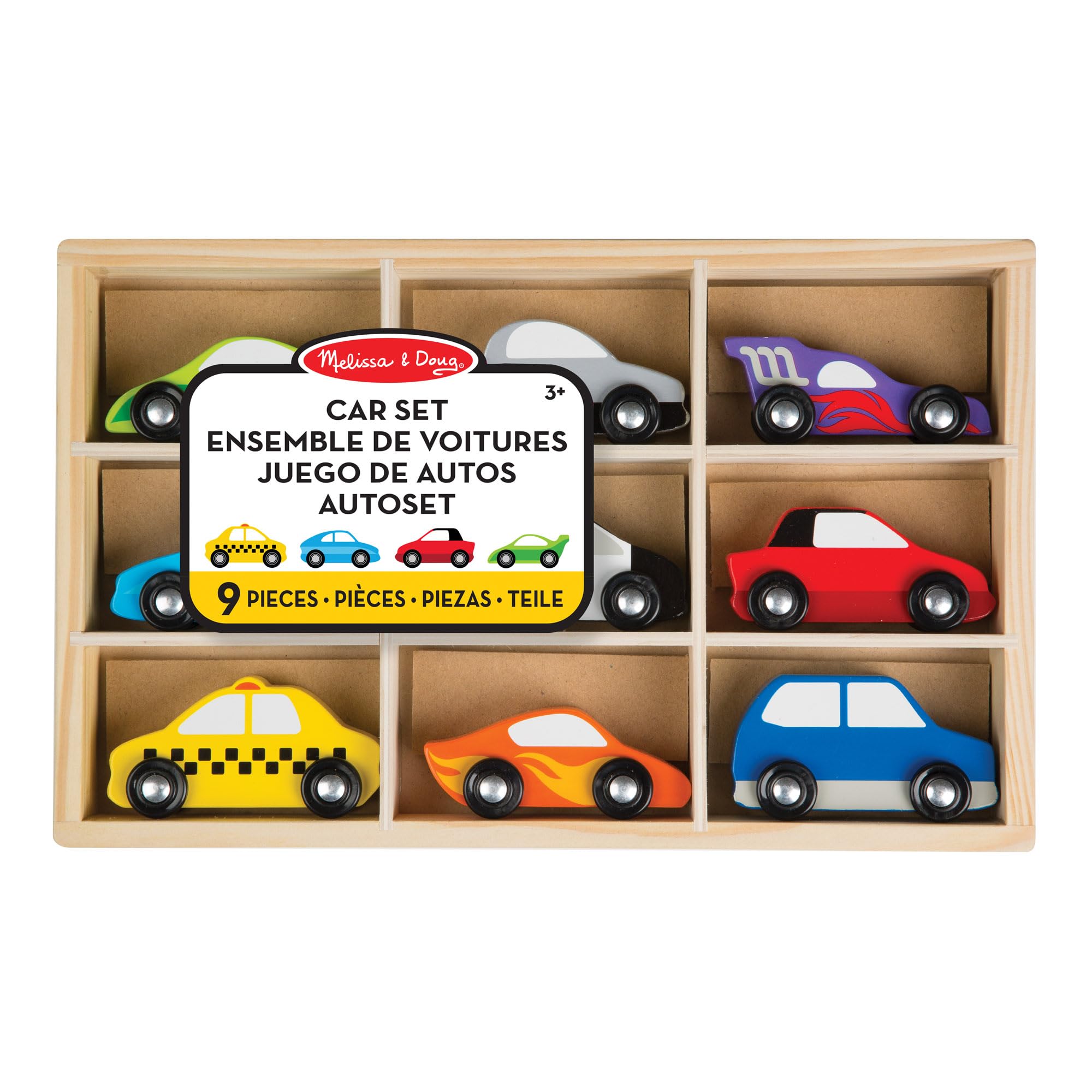 Melissa & Doug Wooden Car Set, Wooden Toy & Trains, Trucks & Vehicles, 3+, Gift for Boy or Girl