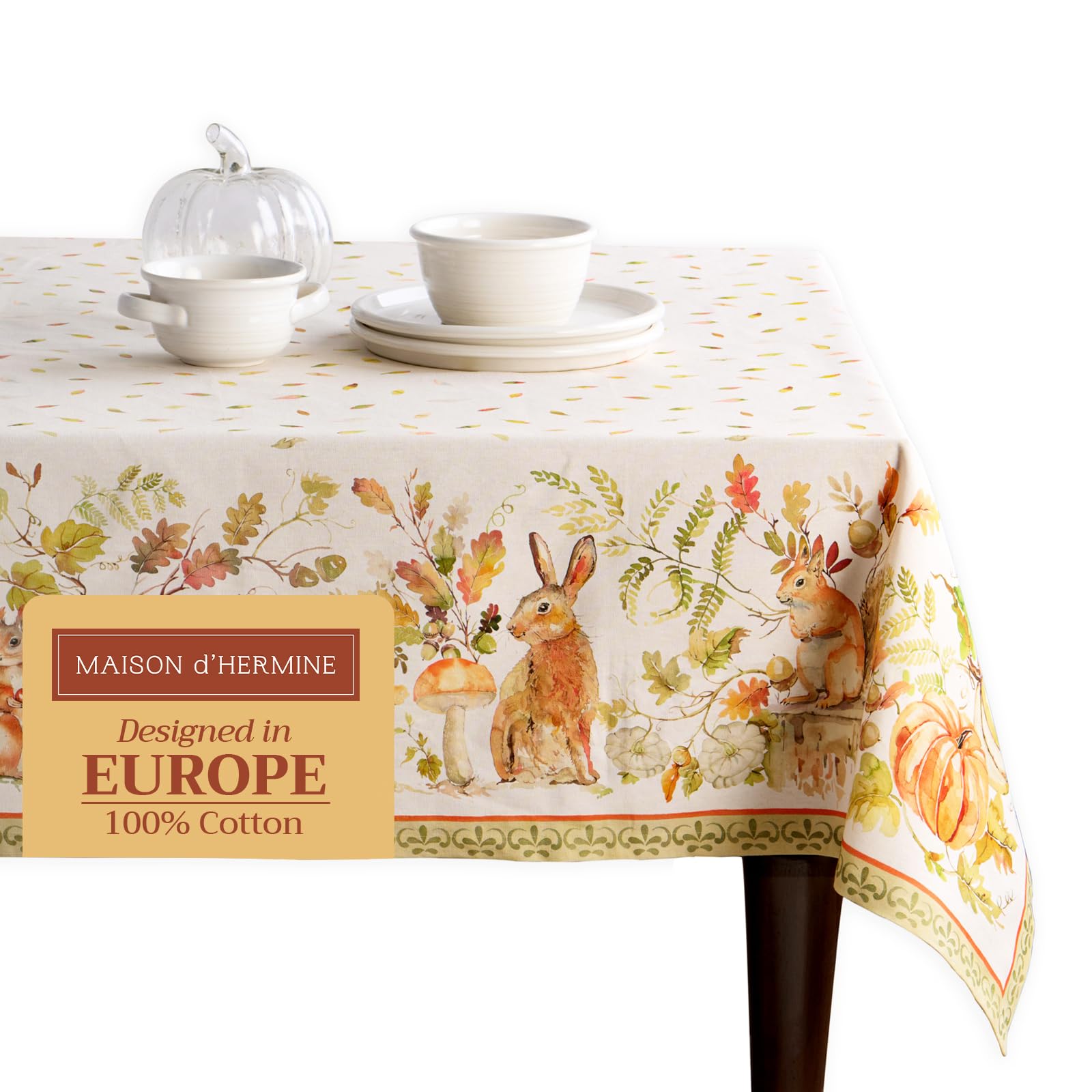 Nappe de table d'automne en coton pour repas de Thanksgiving et Noël
