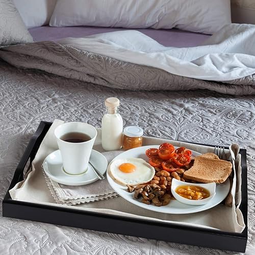 Miniatura 2 de Juego de 3 bandejas de plástico para servir, bandeja otomana con asas recortadas, bandeja rectangular para mayordomo para desayuno en la cama, mesa