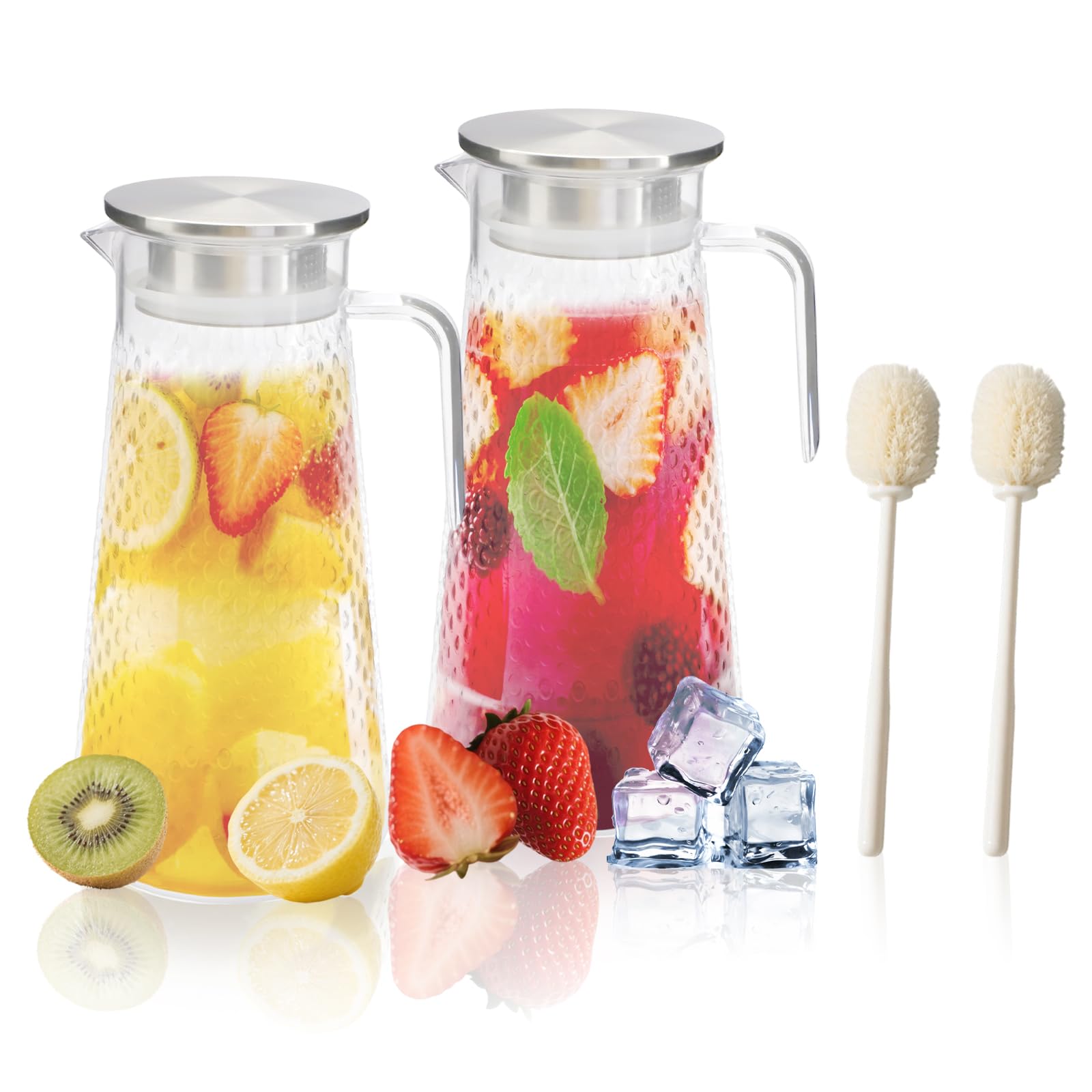 SITAKEGS 2Pack Plastic Pitcher Water Jug with Lid 1.6 L Clear Juice Jugs