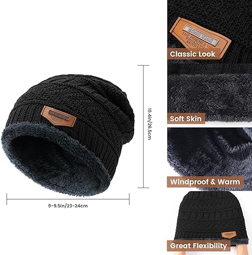 Miniatura 5 de Conjunto de gorro de invierno, bufanda, guantes para pantalla táctil, para hombres y mujeres, con forro polar de punto cálido, gorro de calavera,