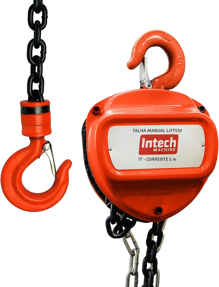 Talha Manual 1 Tonelada 1000 Kg com Corrente 5 Metros Lift510 Intech Machine