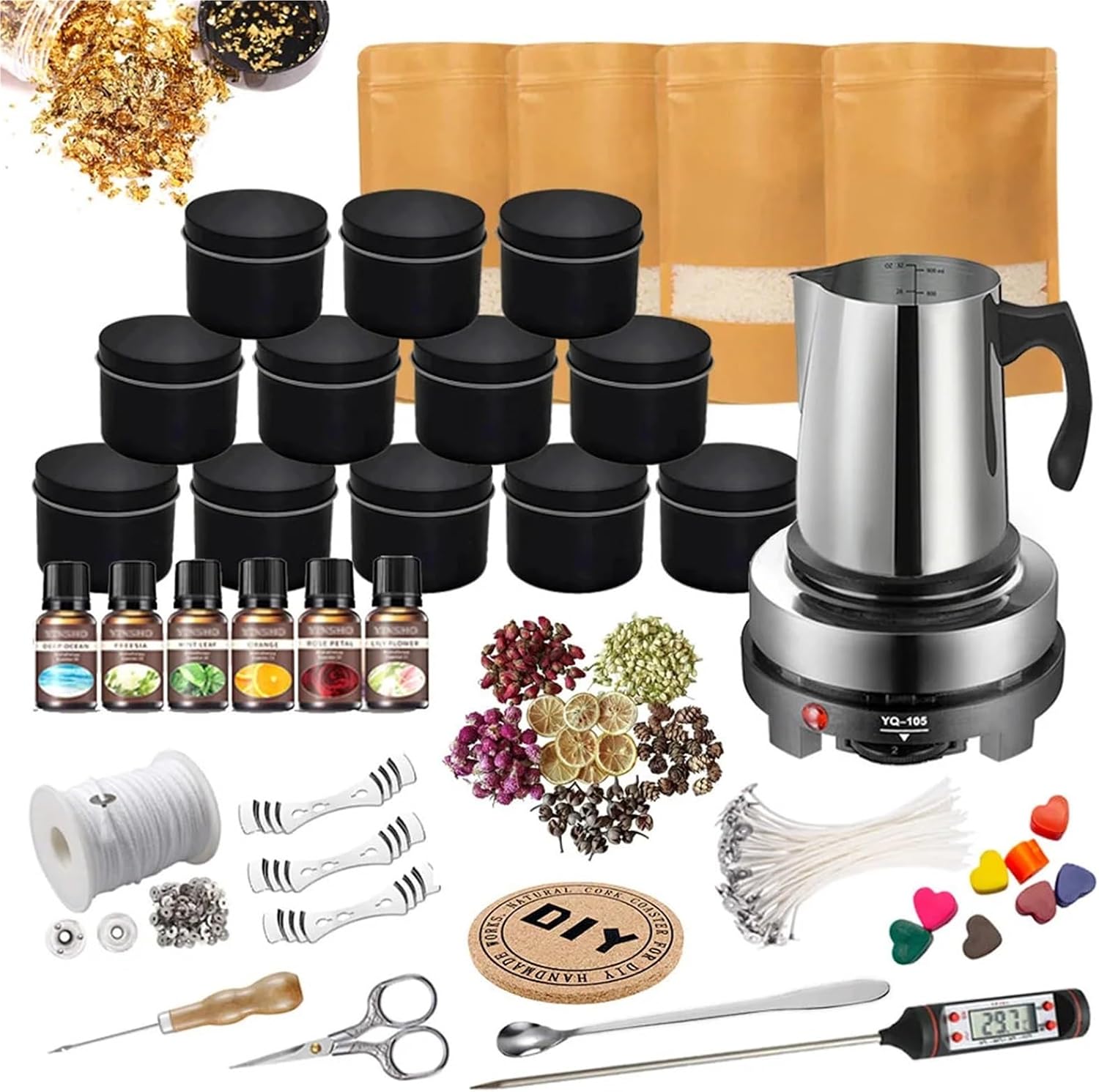 Yiodauh Candle Making Kit Candle Making Kit,Easy to Make Colored Soy Wax,Including, Wicks,Melting Pot, Tins and More