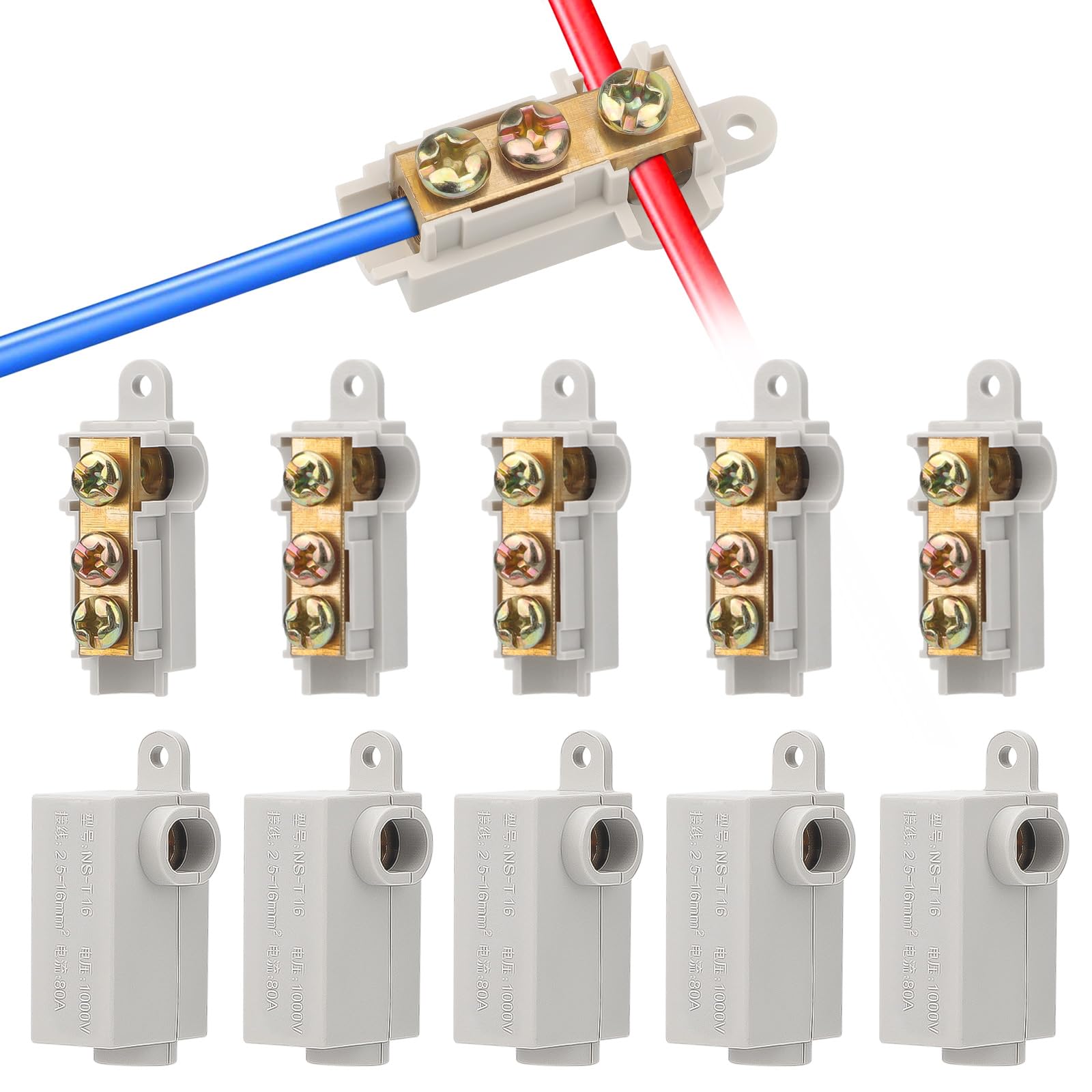 Linkstyle 10PCS 6 AWG Gauge T-Type Wire Connector Nut Kit, 80A Quick Wiring Connection Terminal, Splicing Quick Connector, Soft and Hard Wire Universal