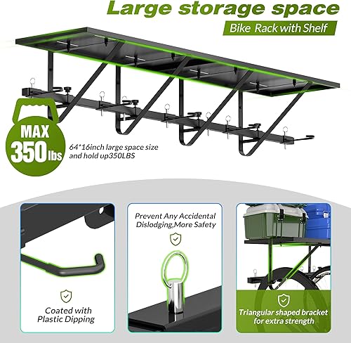 Miniatura 7 de Estante de almacenamiento para bicicletas con estante, soporte de pared para bicicleta, soporte de garaje para colgar bicicletas, ganchos para