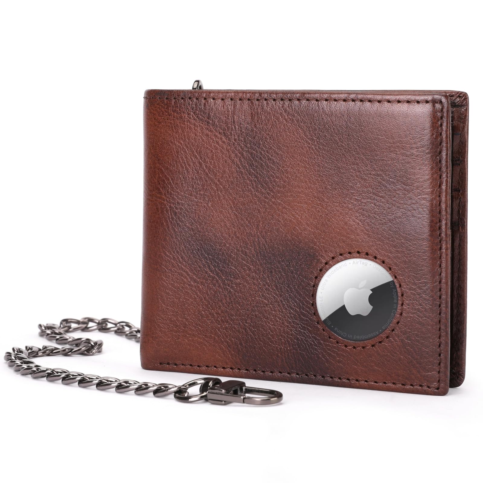 RFID Blocking Wallet with AirTag Slot and Removable Chain|Slim Soft Quality Leather Wallet for Men Ladder-type Card Slots T01, Coffee, Genuine Leather Airtag Wallet for Men With Chain-image-18