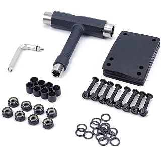 AMIJOUX Skateboard Hardware Set Skateboard Riser Shock Pads Portable Skateboard T Accessory with Tool L-Type Phillips Head Wrench Screwdriver Axle Washers Nuts Spacers