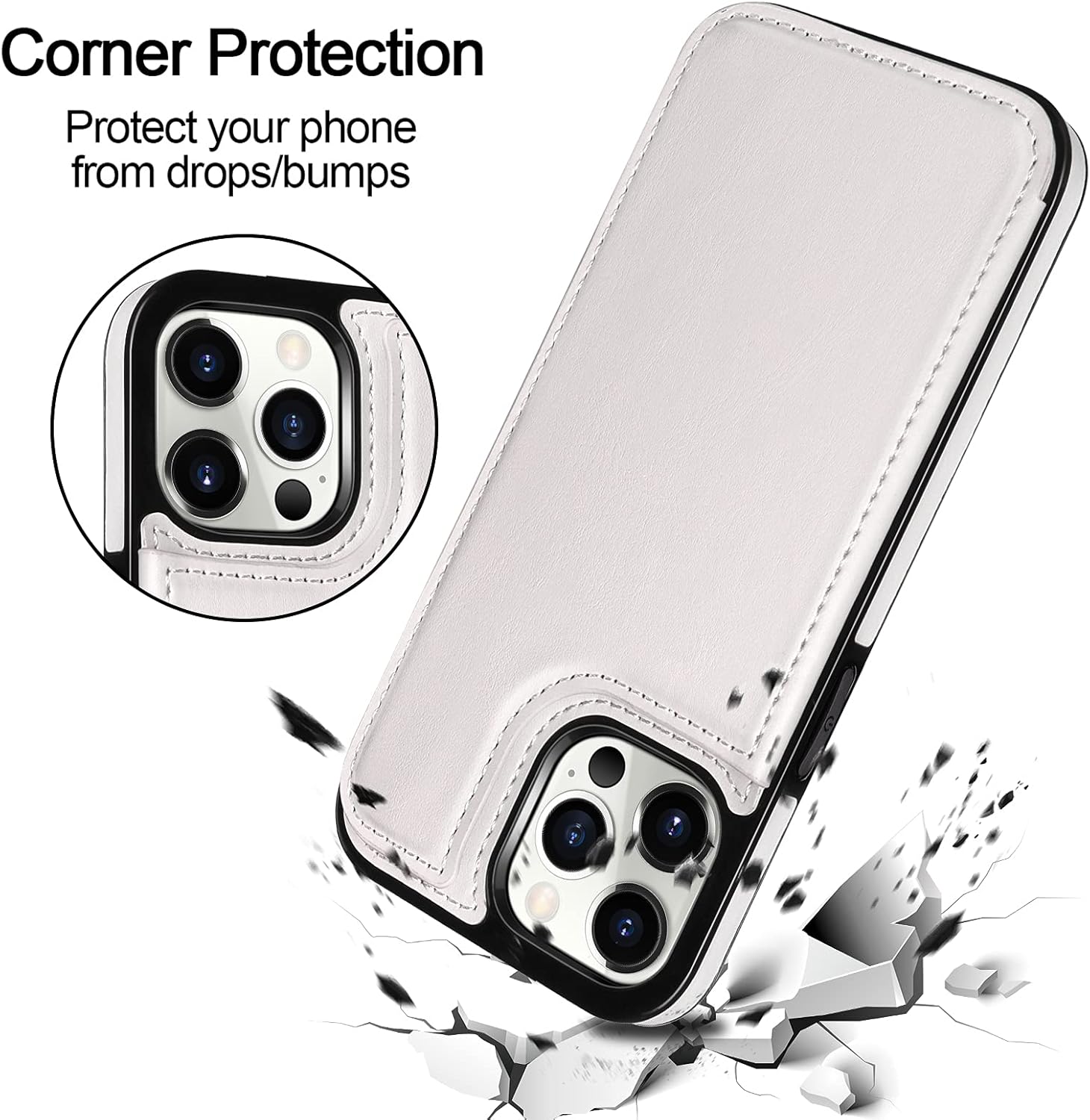 HianDier Wallet Case Compatible with iPhone 13 Pro MAX Case 5G 6.7-inch Slim Protective with Credit Card Slot Holder Flip Folio Soft PU Leather Magnetic Closure Cover, White - Image 7