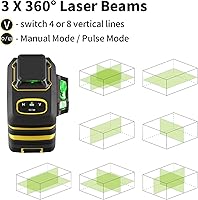 Vista 3 de IKOVWUK Laser Level, 3x360° Cross Line Laser for Construction and Picture Hanging, 12 Green Lasers with Self-leveling, 3D Vertical & Horizontal