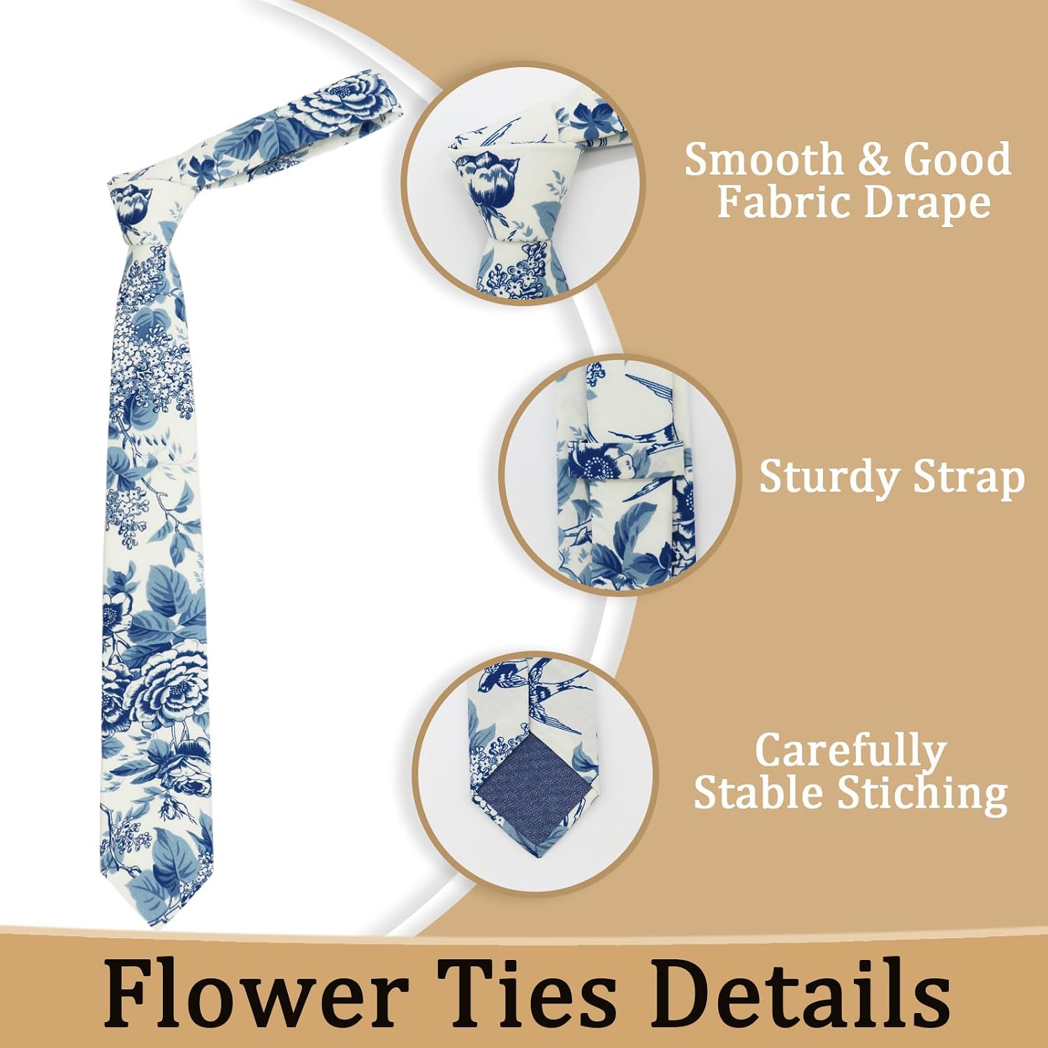 LJBFNN Floral Ties for Men, Cotton Flower Tie Men's Neckties for Weddings Groomsmens