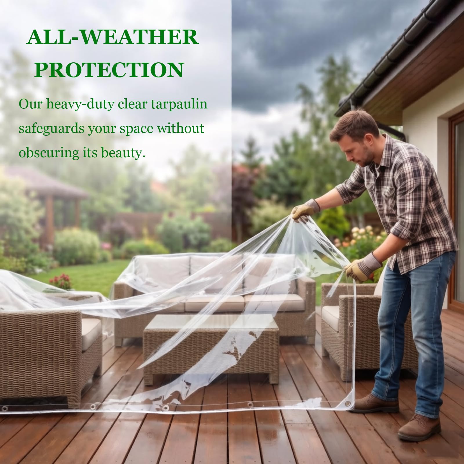 Bache Transparente Exterieur Bache Piscine 3x2 Protection Plantes | 270g/m² Bâche Avec œillets résistante à l'hiver IndéChirable Balcon Mobilier De Jardin,Pare-Vent, Extérieur(6x7m)