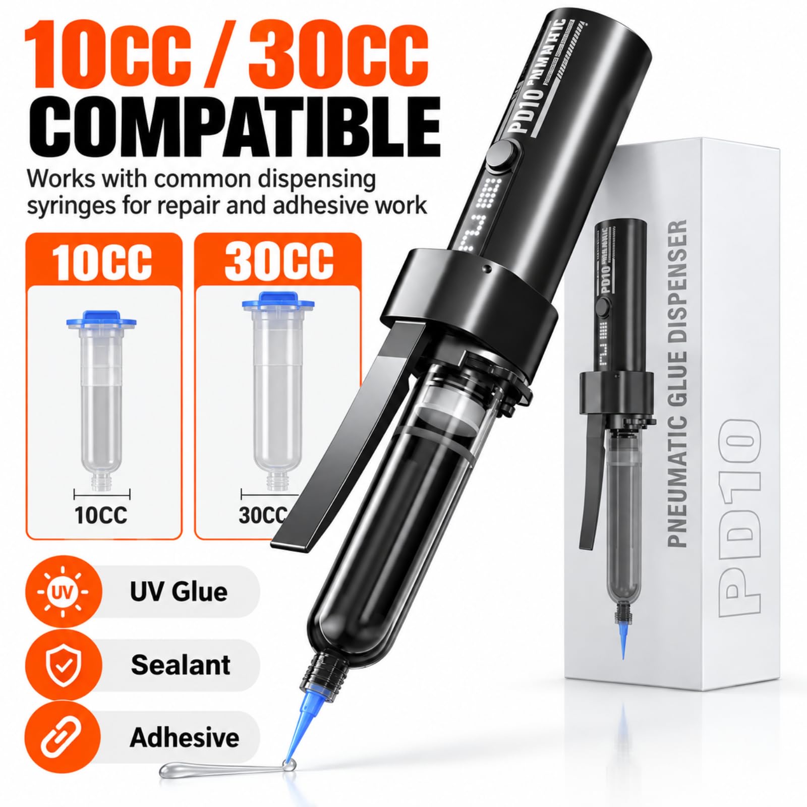 Distributore Di Colla Pneumatico Portatile Per Adesivi Da 10cc/30cc, Distributore Automatico Di Colla, Pompa Ad Aria Integrata, Sistema Antigoccia Con Aspirazione Automatica, Controllo A 3