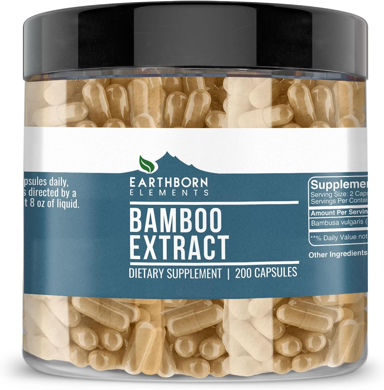 Earthborn Elements Bamboo Capsules, 200 Capsules (375 MG per Serving) (200-Day Supply) , Dietary Supplement for Fast Metabolism*, Energy & Immunity Boost*, Heart & Brain Health*