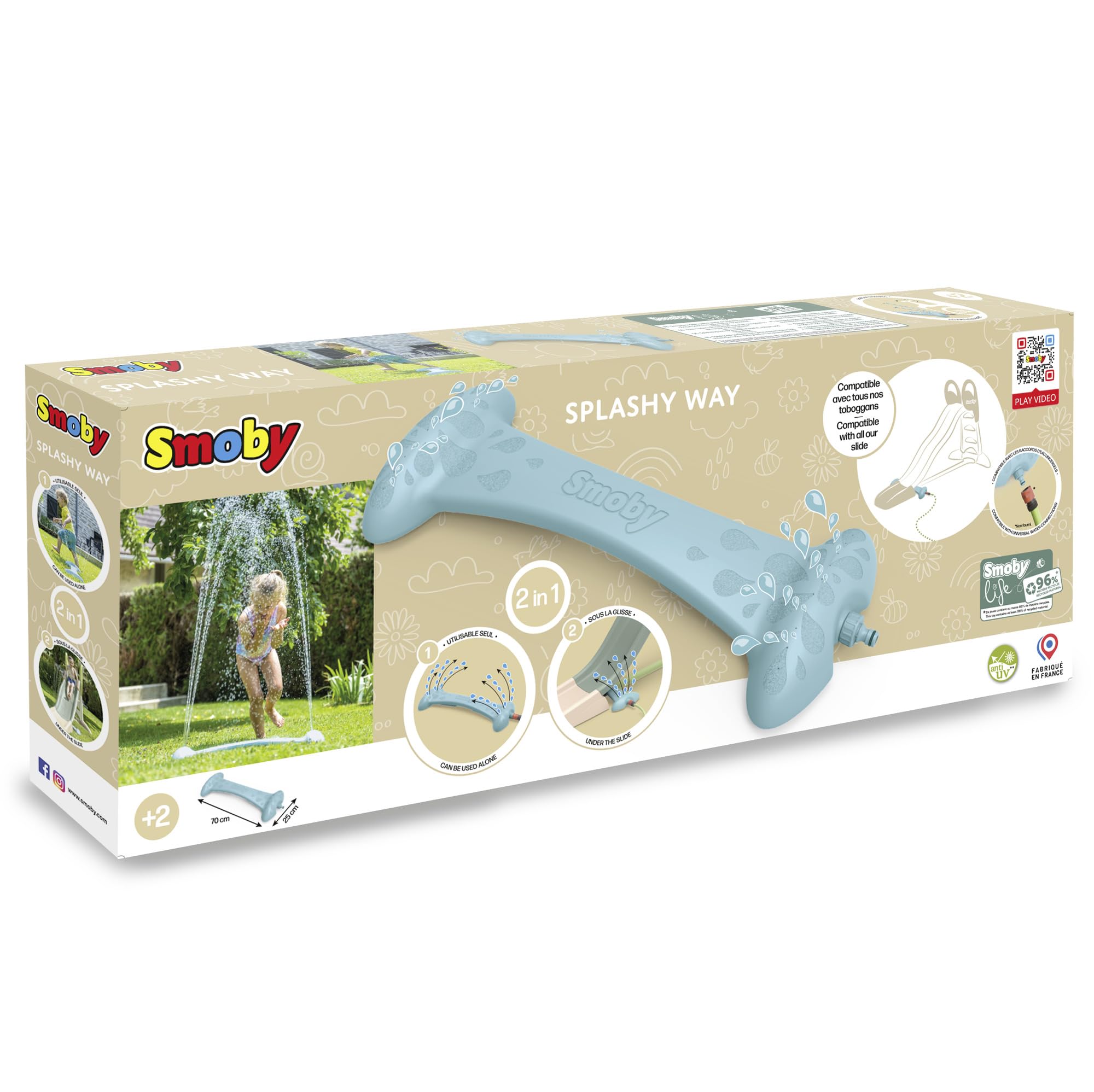 Smoby Life - Splashy Way - Gioco d'acqua - Da solo o con scivolo - Compatibile con la nostra gamma - Materiale riciclato - Dai 2 anni in su - Prodotto in Francia