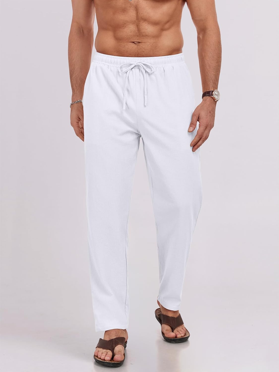 Puimentiua Mens Linen Pants Casual Drawstring Loose Lightweight Mens Pants Yoga Summer Beach Trousers - Image 5
