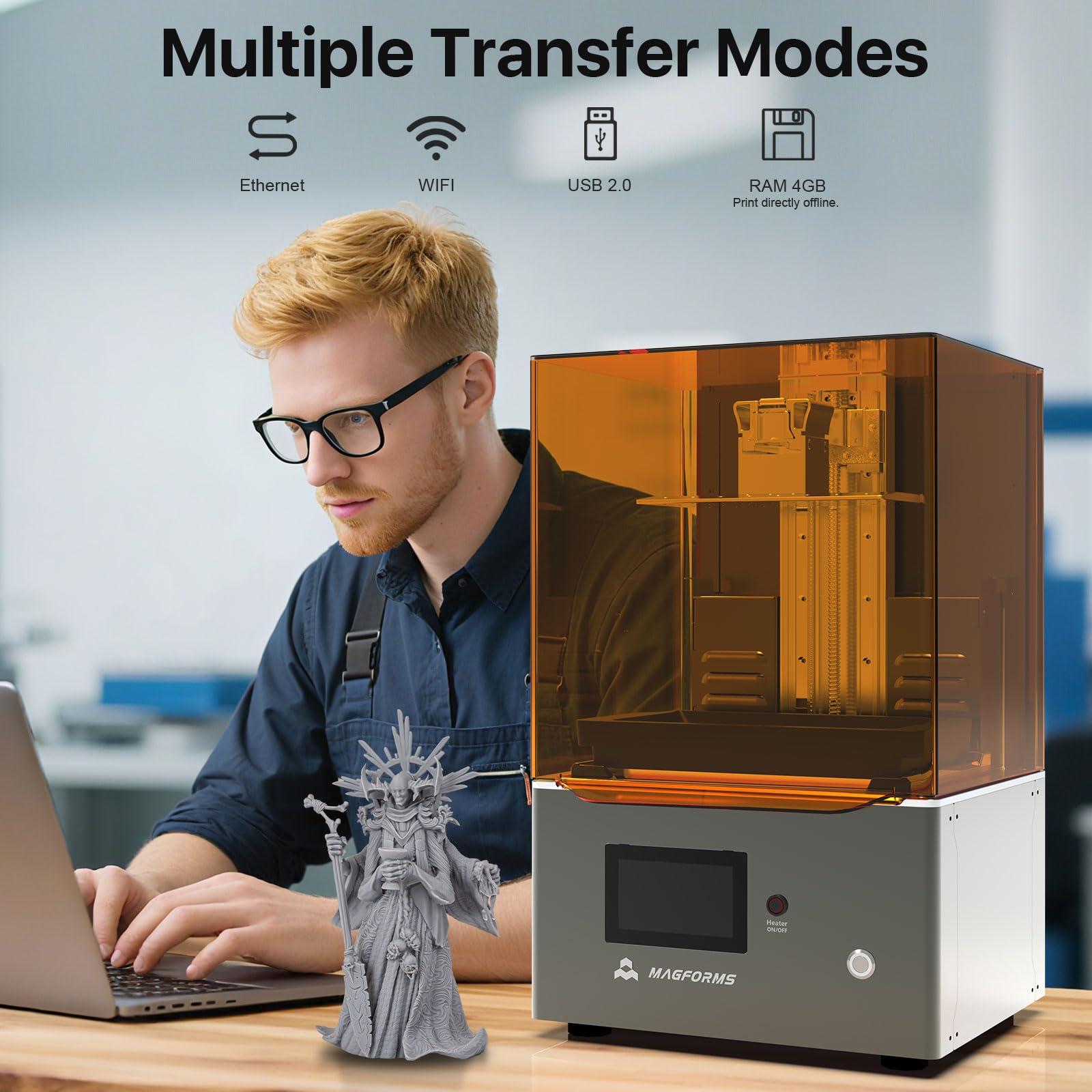 MateForm Air 4 - Stampante 3D in resina, stampante LCD ad altissima precisione con risoluzione di 14,85 μm, stampante MSLA di grado industriale con riscaldamento e filtro dell'aria, grande
